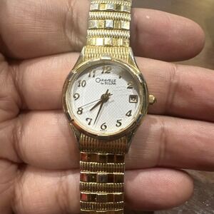 Working Caravelle By Bulova Watch Womens Gold Tone 24mm Steel Classic White Dial